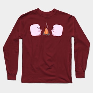 Cute pink marshmallows by camp fire cartoon Long Sleeve T-Shirt